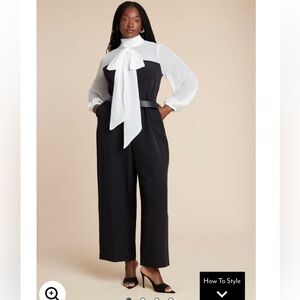 Twofer tie neck jumpsuit